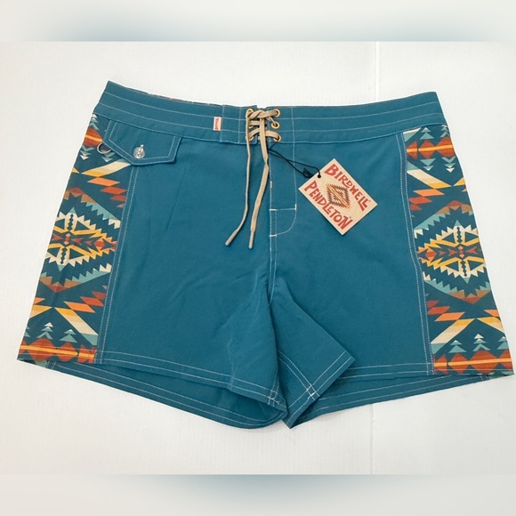 Birdwell x Pendleton Beach Britches Teal Patterned Boardshorts - 10